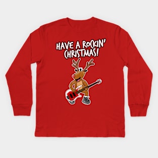 Have A Rockin' Christmas Reindeer Playing Bass Guitar Kids Long Sleeve T-Shirt